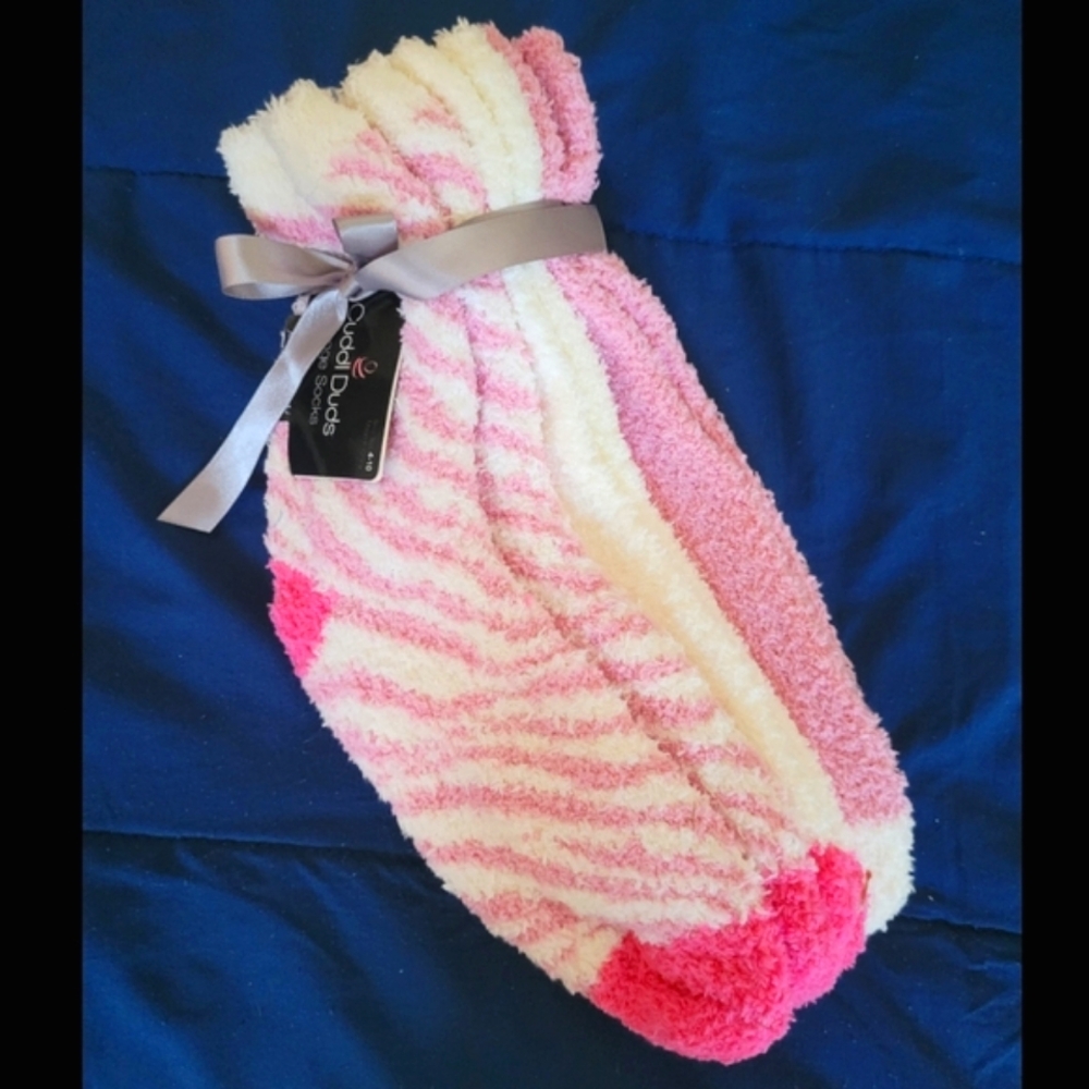 Pink and White Set Of 3 Pair Of Fuzzy Socks